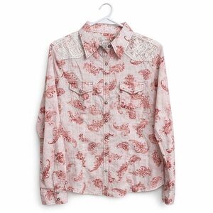 Aventura Western‎ Paisley Snap Button Shirt Lace Yoke Boho Medium